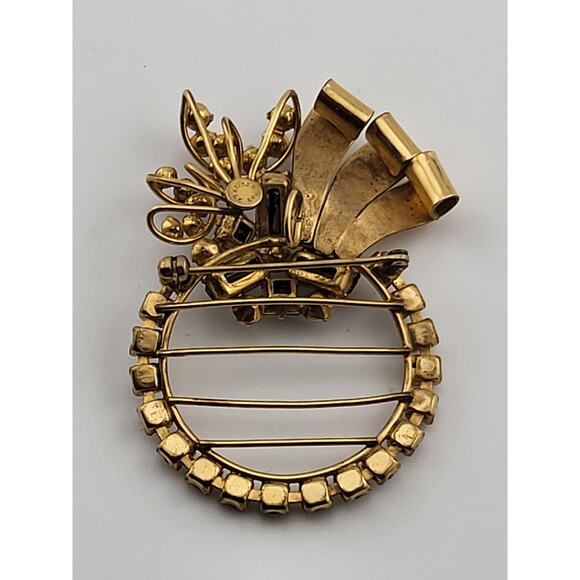 Vintage 1/20 12K GF MES Rhinestone Brooch Pendant Blue Clear Art Deco Style - Picture 7 of 9